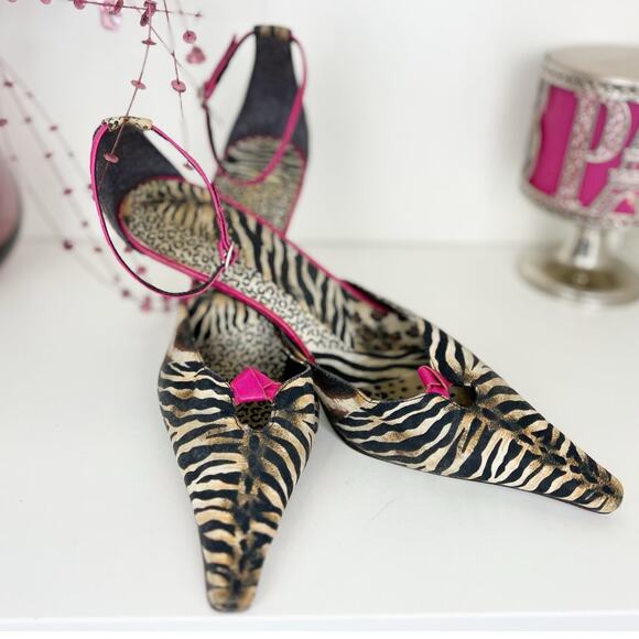 Luichiny Animal Print Pointed Toe Ankle Strap High Stiletto Heels Pumps Size 8.5 - Picture 2 of 15